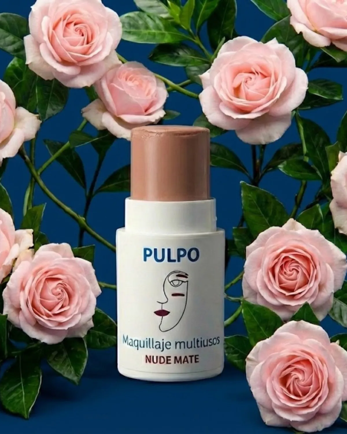 Maquillaje multiusos Pulpo sobre fondo azul con rosas